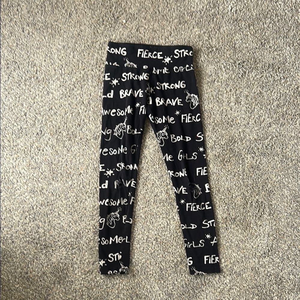 Justice Black Text Print Leggings - marked down for holes on the knees